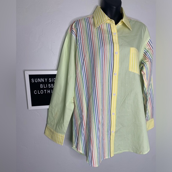 Free People Solid & Striped Rainbow Color Block Dress Shirt Size Medium - Picture 3 of 16